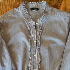 J. Crew Women’s Blue and White Striped Ruffle Top in Medium.